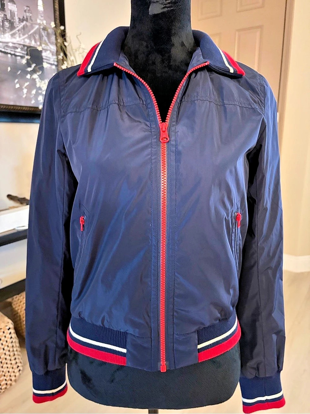 Ines de la Fressange Paris Women'Small Bomber Jacket Blue Size Small Like New